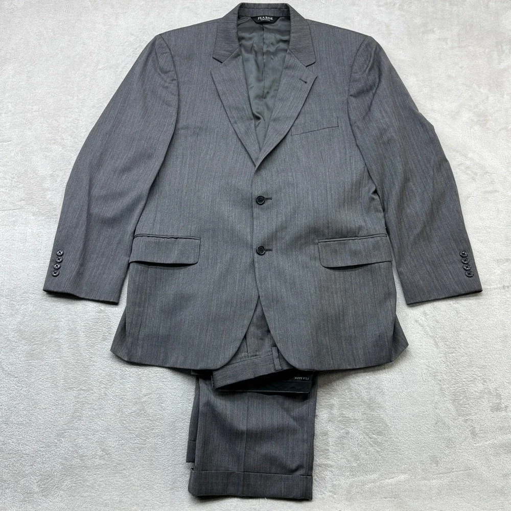 Jos. A. Bank Suit Mens 43R Grey 100% Wool Herringbone Signature Collection 2pc